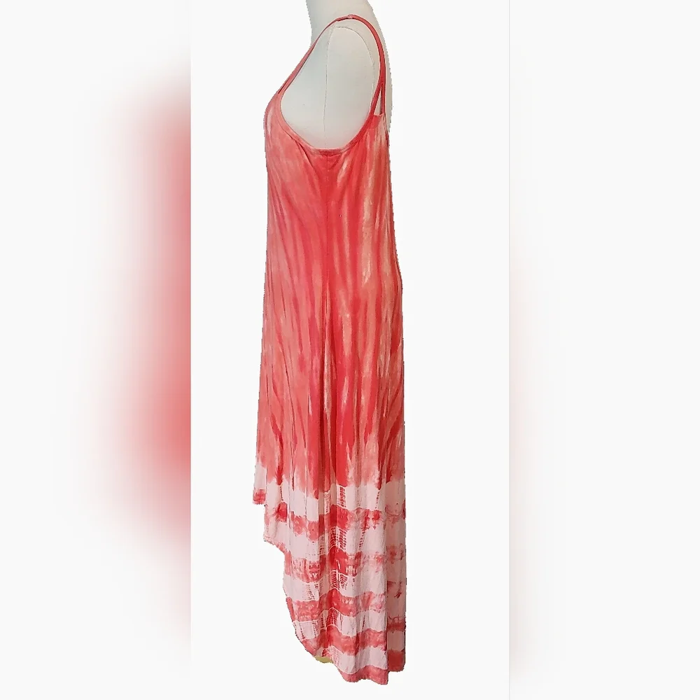 Athleta Maxi Dress Tie-Dye Black High-Low Size Medium‎ Sleeveless Inner Bra